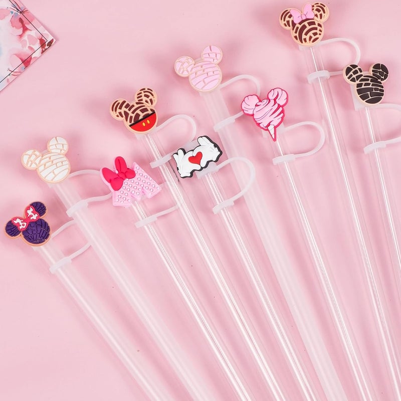 yomanta 9PCS Straw Covers for Stanley Cup Tumbler 30 oz / 40 oz Leak Proof Straw Toppers 10mm Silicone Cute Caps for Stanley Cup Accessories-Pink Mice-9pcs - Image 2